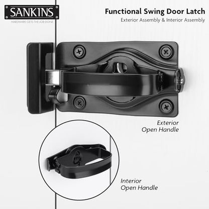 Gate Door Latch, Dual-Sided Operation, Heavy Duty Durable Gate Door Latches for Wooden, Vinyl, Metal Gates, Suitable for Inward and Outward Opening Gates, Enhanced Security with Lock, Black