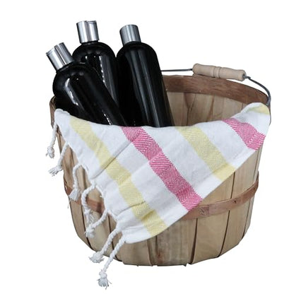 SSWBasics One Peck Basket With Handle - Set of 3 - Natural Unfinished Pine Wood Apple Basket - Durable Bushel Baskets for Produce Display - Ideal for Retail, Thrift, Boutique, Convenience Store,