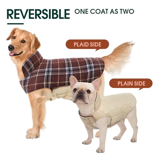 Kuoser Waterproof Dog Coat, Reversible Dog Jacket for Medium Dogs, Adjustable Durable Doggie Winter Coat Warm Puppy Cold Weather Apparel from Small to Large Breed, Brown M - color: Brown, size: Medium (Pack of 1)