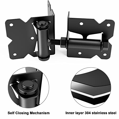 WINSOON Stainless Steel Self Closing Gate Hinge and Latch Hardware Kit, Heavy Duty Adjustable Tension Gate Hinges 2-Pack & 1-Automatic Latch, Gate Hardware Kit for Wood/Vinyl Fence Gate - style: 2 Pack Hinges & 1 Latch