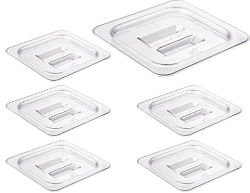 CURTA 6 Pack NSF Food Pan Cover, 1/6 Size Clear Polycarbonate Lid with Handle for Commercial Food Pan, Dishwasher & Freezer Safe Plastic Clear - color: 1/6 Size, size: Handled Lids