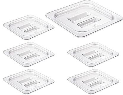 CURTA 6 Pack NSF Food Pan Cover, 1/6 Size Clear Polycarbonate Lid with Handle for Commercial Food Pan, Dishwasher & Freezer Safe Plastic Clear - color: 1/6 Size, size: Handled Lids