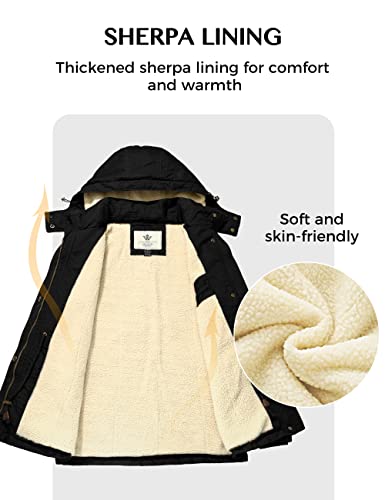 WenVen Women's Winter Warm Sherpa Lined Jacket Heavy Parka Coat with Hood - color: Black, size: X-Large