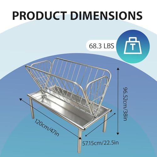 47 x 23 x 38in Livestock Feeder, 4 Ft Long Heavy Duty Galvanized Steel Hay Feeders, Hay and Grain Two-in-One Pasture Feeder with 6-Inch-Deep Feed Pan for Goat, Sheep, Cow, Horse for Farms