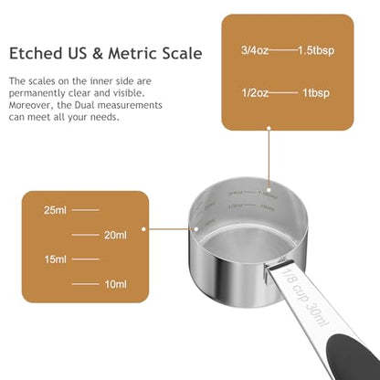 LEIFENY 1PCS 1/8CUP(30ml) Dog Cat Food Scoop, Stainless Steel Measuring Cup, Metal Pet Scooper with Inner Precision Scale Measurement - size: 1/8 cup
