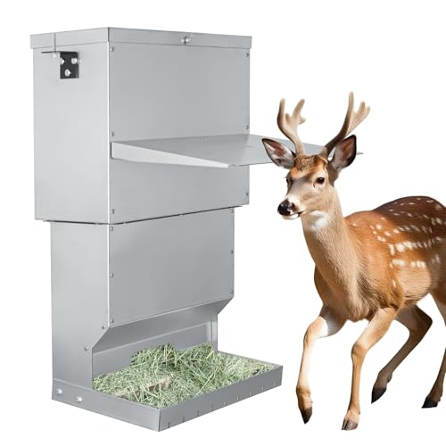 Hanging Deer Feeder,60 Pounds Waterproof Livestock Gravity Feeder Box with Lid,Galvanized Steel Deer Corn Feeder for Hunting