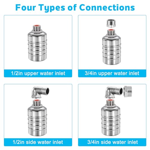 2 Pack Water Float Valve 1/2"-3/4" - Automatic Water Level Control for Tanks, Pools & Livestock Troughs, 304 Stainless Steel Float Valve for Distillers & Water Systems - size: 2 Pack