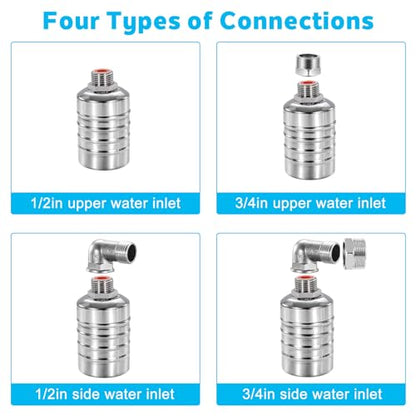 2 Pack Water Float Valve 1/2"-3/4" - Automatic Water Level Control for Tanks, Pools & Livestock Troughs, 304 Stainless Steel Float Valve for Distillers & Water Systems - size: 2 Pack