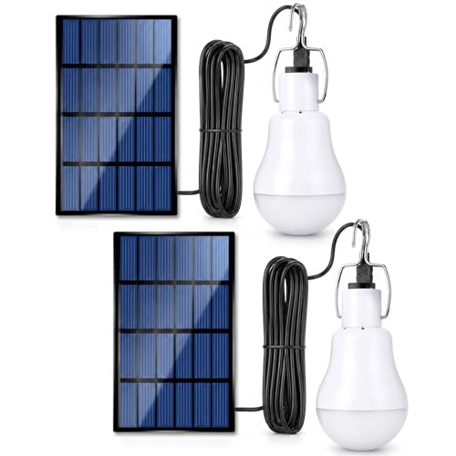 Solar Light Bulbs for Indoor Home and Chicken Coop, Outdoor Waterproof Camping Lamps for Tent, Rechargeable LED Solar Lights for Shed Night, Emergency, 2-Pack - style: Manual ON / OFF