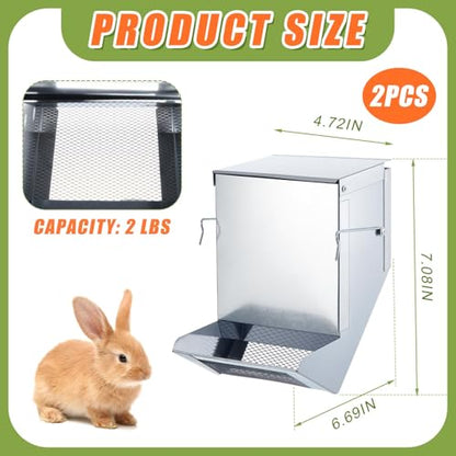 Maxcheck 2 Pcs Rabbit Feeder for Cages Small Animal Food Pellet Dispenser with Lid Metal Chicken Grit Oyster Shell Squirrel Feeders Outside(4.7 Inches,Mesh Bottom,Silver) - color: Silver, size: 4.7 Inches