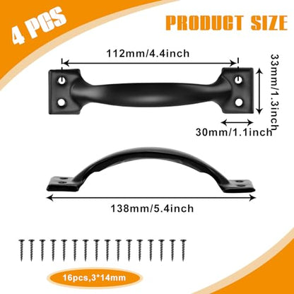 Tandefio 6 Pack 6 Inch T Strap Gate Hinges Heavy Duty Gate Hardware Kit for Wooden Fence Rustproof Door Hinges, 4 Pcs Door Pull Handle with Screws for Barn Shed Outdoor Garage Cabinet Drawer, Black