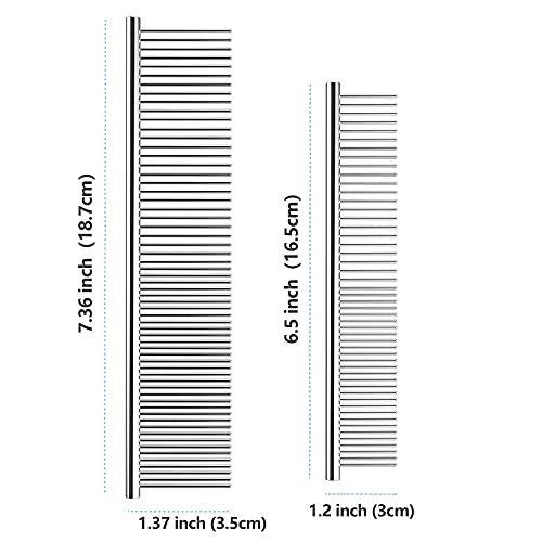 Dog Combs for Grooming, 2 Pack Metal Dog Comb with Rounded Teeth, Stainless Steel Cat Comb for Removing Tangles and Knots for Dogs and Cats