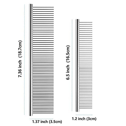 Dog Combs for Grooming, 2 Pack Metal Dog Comb with Rounded Teeth, Stainless Steel Cat Comb for Removing Tangles and Knots for Dogs and Cats