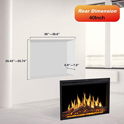 R.W.FLAME 36" Electric Fireplace Insert, Realistic Log Recessed Electric Stove Heater, 4 Color Adjustable Flames, 8 H Timer, 5 Brightness Settings, 750/1500W Touch Screen, Remote Control (37''X27'')