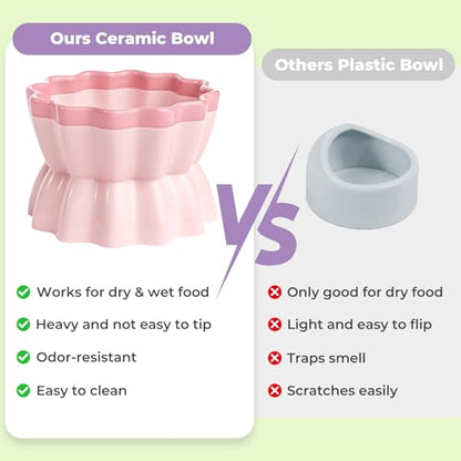 mini&moe Hamster Food Bowl - Ceramic Guinea Pig Bowl Anti-Turning Small Pet Food Feeding Dish for Rabbit Rat Gerbil Mouse Chinchilla - color: Pink