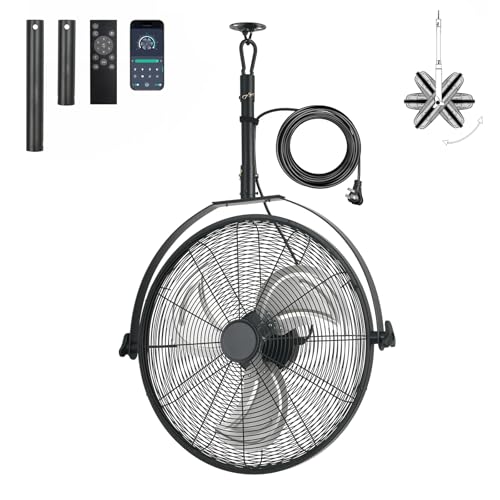 AHAWILL 22.8" Gazebo Patio Outdoor Fan - 360 Rotatable Fixed Angle, Plug-in, 6 Speeds, Timer & Reversible, 2-in-1 Hanging/Standing for Tool Room,Garage. - size: 23inch-no light
