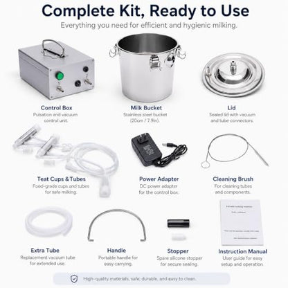 5L Goat Milking Machine with Rechargeable Battery for Milk Cow Home Farm | Portable Electric Speed ,Adjustable Suction Pulsating Vacuum Pump,Stainless Steel Milk Machine Bucke