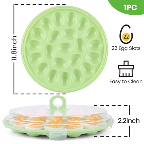 HANSGO Deviled Egg Containers with Lid, Deviled Egg Platter Carrier Holder Trays with 22 Slots for Holiday Party and Home Kitchen, Green - color: Green