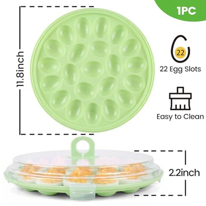 HANSGO Deviled Egg Containers with Lid, Deviled Egg Platter Carrier Holder Trays with 22 Slots for Holiday Party and Home Kitchen, Green - color: Green
