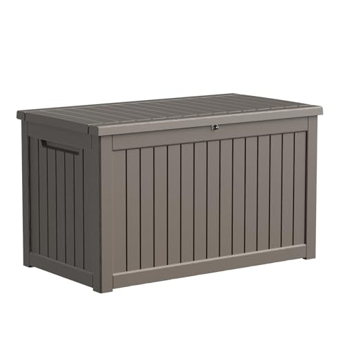 PatioZen 280 Gallon Resin Deck Box, Lockable Patio Outdoor Storage Box for Furniture, Garden Tools and Tools Storage, Waterproof Outside Storage Boxes - Grey - color: Grey, size: 280 Gallon