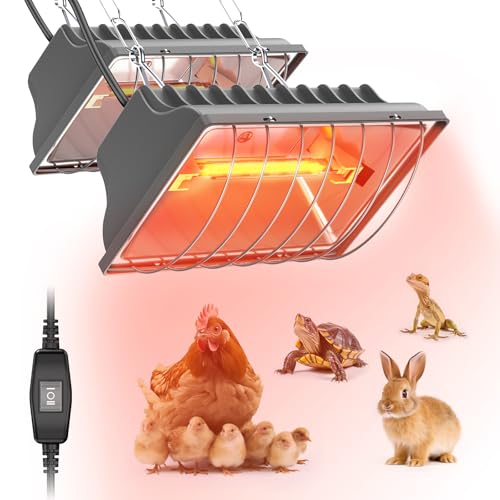 Chicken Coop Heat Lamp, 300W Brooder Heater for Chicks 9.84ft Cord UL Passed Heating Plate & Heat Lamp with Adjustable Hanging Height for Livestock Supplies Indoor Warmer(2 Pack) - color: Grey+Grey