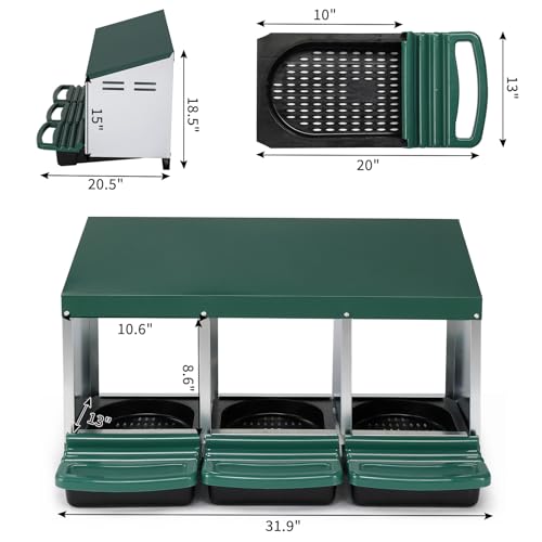Chicken Nesting Boxes, Nesting Boxes for Chickens, Roll Out Chicken Nest Box, Metal Chickens Egg Laying Box with Swing Perch and Rollout Egg Collection for Chicken Coop - color: 3 Compartment