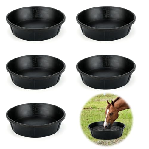 5Pcs Heavy Duty Rubber Feeder Pan, 12Q/3Gal Horses Feed Pan, Large Feed Bucket for Animal Feeding, Livestock Water Bowl Chicken Dust Bath Tub for Horse Goat Pig Dog Farm Livestock Poultry - color: Black-5 Pcs, size: 3Gal(12Q)