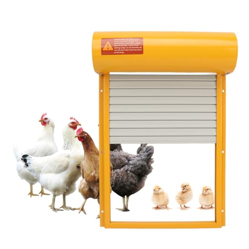 Jeanoko Solar Powered Automatic Chicken Coop Door with Timer, Sturdy Metal Frame, Protecting Poultry, for Chicken Duck Goose Farm Safety Equipment (Yellow) - color: Yellow