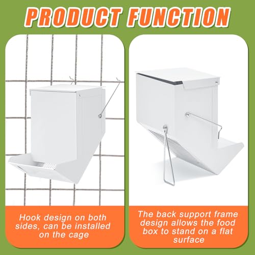 Maxcheck 2 Pcs Rabbit Feeder for Cages Small Animal Food Pellet Dispenser with Lid Metal Chicken Grit Oyster Shell Squirrel Feeders Outside(4.7 Inches,Mesh Bottom,White) - color: White, size: 4.7 Inches