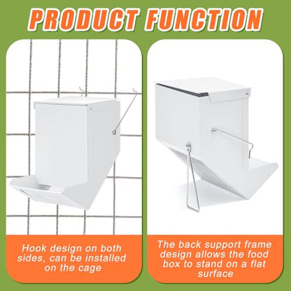 Maxcheck 2 Pcs Rabbit Feeder for Cages Small Animal Food Pellet Dispenser with Lid Metal Chicken Grit Oyster Shell Squirrel Feeders Outside(4.7 Inches,Mesh Bottom,White) - color: White, size: 4.7 Inches