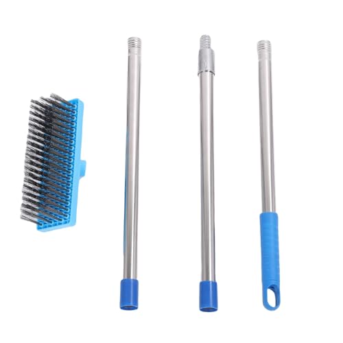 Jeffergarden Long Handle Scrub Brush Heavy Duty Stiff Wire Broom with Stainless Steel Telescopic Pole for Grime Moss Removal on Patio Deck Tile Garage Floor (120cm) - size: 120cm
