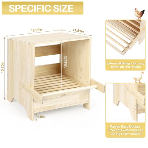 Chicken Nesting Box with Perches, 3 Compartments Wooden Egg Laying Nest Box for Chicken Coop, Floor/Stand/Wall Mount Large Chicken Nesting Boxes for Hens, Ducks, Chickens