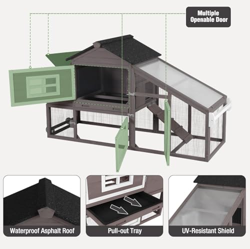Chicken Coop with Wheels, Mobile Outdoor Chicken House with Leakproof Pull-on Tray, Nesting Box, Waterproof Roof - Brown - color: Brown