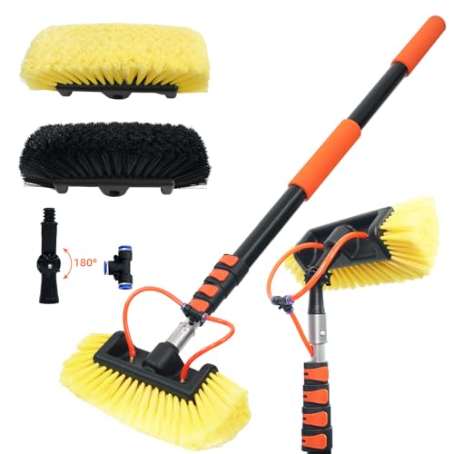 12FT Car Wash Brush with Long Handle, Car Cleaning Brush with 12"Soft Bristle and Hard Bristle, 3-12FT Telescopic Pole with Hose Attachment for Scratch-Free Cleaning Truck,RV,Boat,Siding,Solar Panels - color: 12ft-orange-2