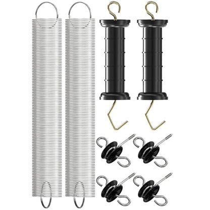 Electric Fence Gate Kit with Spring-Loaded Handles & Tension Spring, 2-Way Anchors and Insulators for Farm Fencing (2 Set)