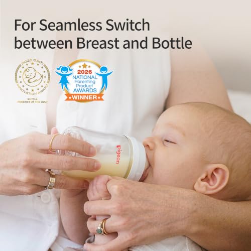 Pigeon Glass Nursing Bottle Wide Neck, Anti-Colic, Streamlined Body, Natural Feel, Easy to Clean, Heat-Resistant, 8.1 Oz (Pack of 2), Includes 2pcs M Nipples (3m+) - color: 8.1 Ounce, 2 Packs