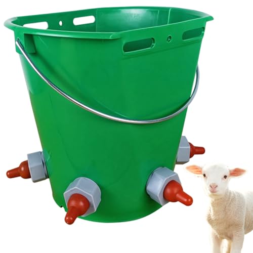 Goat Feeder Feed Bucket, 8L Large Capacity Livestock Milk Goat Feeder with Nipple, Green Sheep & Baby Bottle Bucket for Calves, Lambs, and Kids, 5 Mouth - color: 5 Mouth