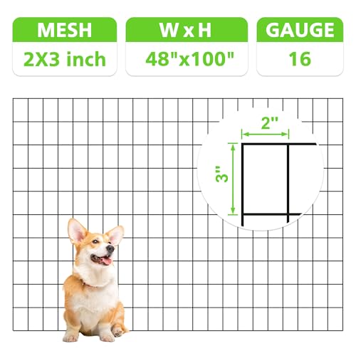 Black PVC Coated Welded Wire Fencing,2"x3" 16 Gauge,48inch H x 100ft L Garden Wire Fence Roll,2/3/4/5/6ft Tall x 50/100 ft Long Hardware Cloth Metal Mesh for Yard,Farm,Chicken,Dog,Vegetable Protection - color: Black, size: 2"x3" 48inx100ft