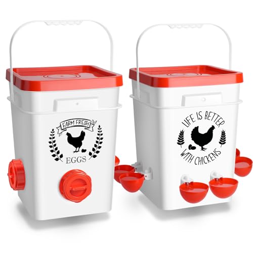 Tgeyd 5Gal/25Lb Large Chicken Feeder and Waterer Set (Rain Proof/No Waste), with S-Hooks for Easy Hanging