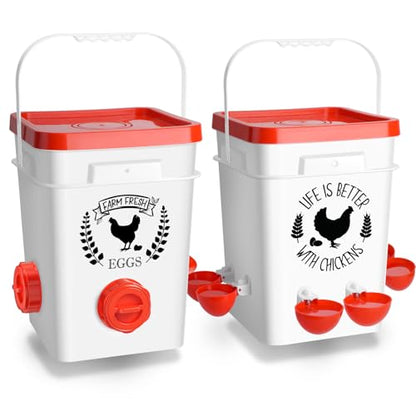 Tgeyd 5Gal/25Lb Large Chicken Feeder and Waterer Set (Rain Proof/No Waste), with S-Hooks for Easy Hanging