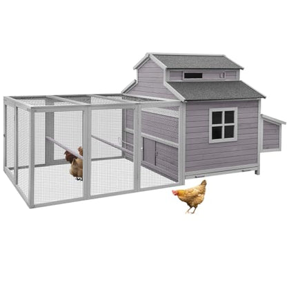 115’’ Large Chicken Coop with Run, Wooden Hen House with Nesting Boxes, Outdoor Poultry Cage with Waterproof Asphalt Roof for 8-10 Chickens, Chicken Tractor with Leakproof Pull-on Tray - size: 115.0"L x 50.0"W x 56.0"H
