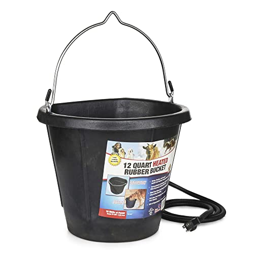 Farm Innovators FB-80R Rubber 3 Gallon Flat Back Heated Bucket with Metal Handle, Built in Thermostat, and Concealed Heating Element, 70 Watt - color: 3 Gallon, size: Single