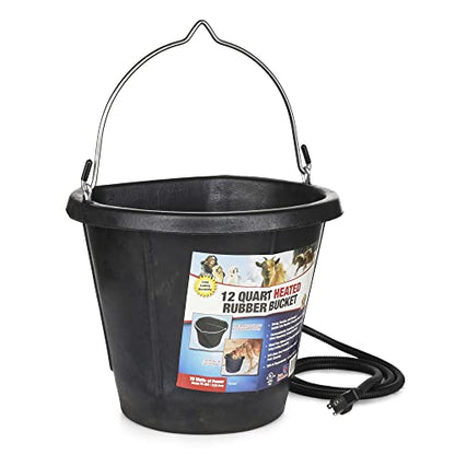 Farm Innovators FB-80R Rubber 3 Gallon Flat Back Heated Bucket with Metal Handle, Built in Thermostat, and Concealed Heating Element, 70 Watt - color: 3 Gallon, size: Single