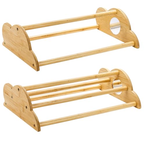 Frcctre 2 Pack Bamboo Chicken Perch, Freestanding Roosting Bar Set Baby Chick Stand Training Perch Chicken Jungle Gym with Built-in Mirrors for Brooder, Coop, Hens