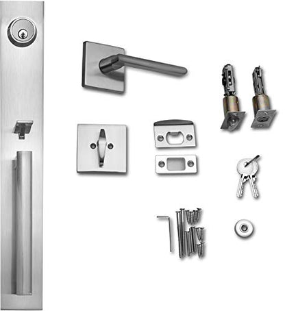 Berlin Modisch Full Escutcheon HandleSet Front Door Entry Handle and Deadbolt Lock Set Slim Square Single Cylinder Deadbolt and Lever Heavy Duty – Satin Nickel Finish - color: Satin Nickel, size: Full Escutcheon HandleSet