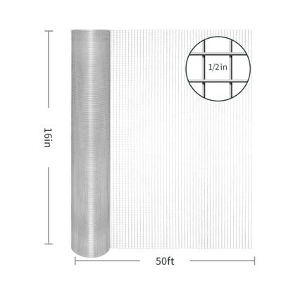 Hardware Cloth 1/2 Inch 19 Gauge 16inx50ft Chicken WireDouble-Layer Hot-Dip Fence Roll -Welded Wire Mesh for Poultry Netting, Garden Fencing, Tree Guard Rolls and Animal Enclosures - size: 1/2inch 16inx50ft