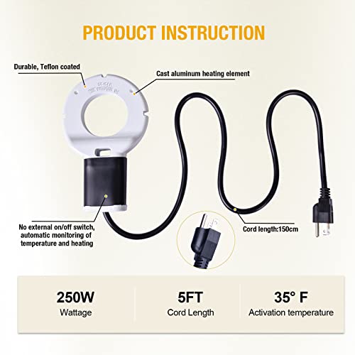 250W Chicken Water Heater, Submersible Bucket Heater Deicer for 5 Gallon, Heated Chicken Waterer for Winter, Freeze-Proof Poultry Waterer, Stock Tank & Water Trough Warmer for Livestock - size: 250Watt