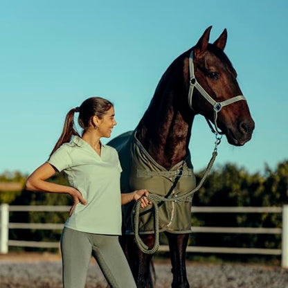 HORZE Munich Adjustable Horse Halter and 7' Lead Rope Set - Olivine Green - Horse - color: Olivine Green