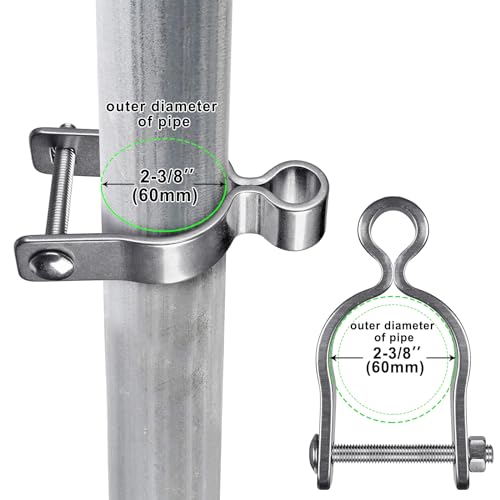 Insaga 2Pack Heavy Duty Wall Mount Gate Hinges, 304 Stainless Steel Chain Link Fence Gate Hinges for Farm, 2-3/8" Pipe Gate Hinge with 5/8" Pin, T-Post Gate Hinge Kit for Wooden & Metal Fence - size: 2-3/8''-2Pack