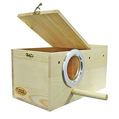 Sturdy Nest Box - Cage Attachment, Hinged Lid, Perching Ledge - for Sugar Glider, Squirrel, Rat, Finch, Parakeet, Lovebird, Parrotlet, Lovebird, Canary, Cockatiel, Other Birds & Small Pets (Large) - size: Large